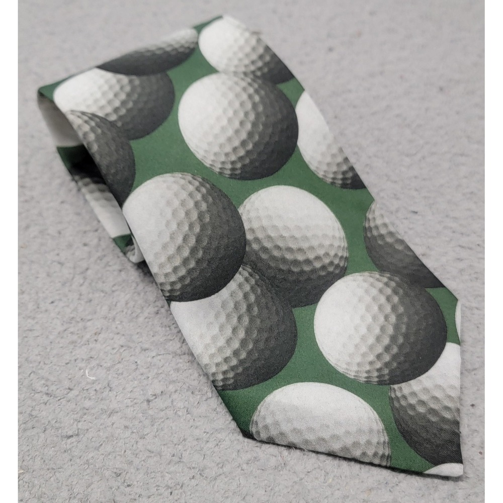 Vintage Ralph Marlin Tie Mens‎ Green Golf Balls Just Balls Novelty 90s Necktie